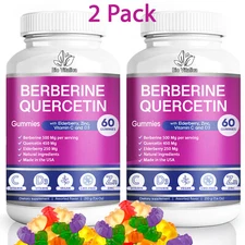 (2 Pack) Berberine Quercetin Gummies - Vitamin C D3 Zinc & Elderberry 5 in 1 Mix