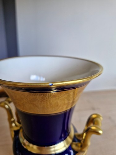 Lindner Porzellan Vase echt Kobalt und Ätzgold - Bild 5 von 6