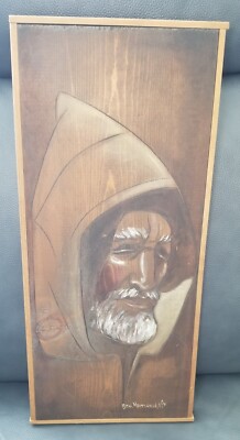 Brother Matthew OSF Original Signed Painting Of Monk On Barnwood Plank Framed 