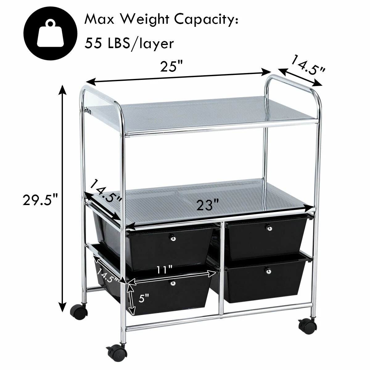 4 Drawers Metal Rolling Storage Cart