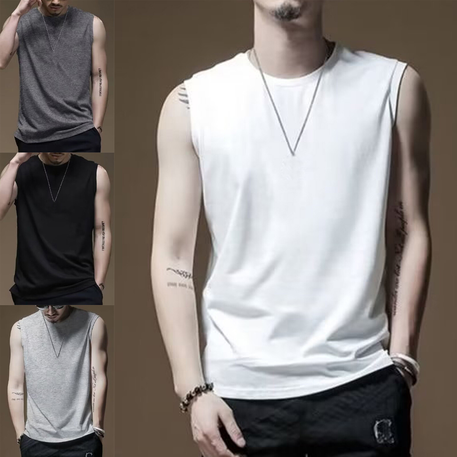 Mens Vest Gym Tank Top Fitness T-shirt Joggings Shirt Round Neck Activewear