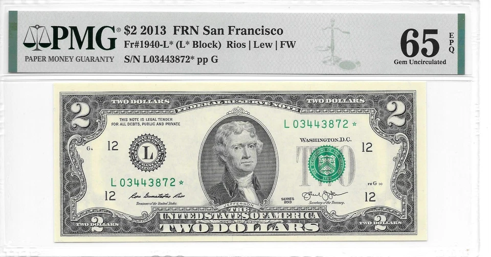 2013* San Francisco $2 FRN STAR (L* Block) PMG 65 EPQ Gem Uncirculated - Image 3 of 4