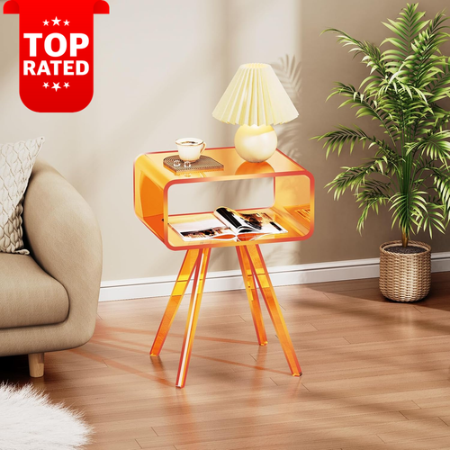 Acrylic Nightstand Side Table Bedroom Living Room Orange 50Kg 41X30X50Cm - Picture 7 of 12