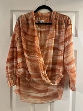 H By Halston Coral Long Sleeve Chiffon Blouse Size Small