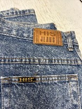 VINTAGE H.I.S Jeans Mens 30x34 Blue Acid Stone Wash Denim USA Made HIS