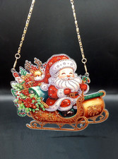 COMPLETED Diamond Art Acrylic Santa Guiding His Sleigh Wall/Door Hanging
