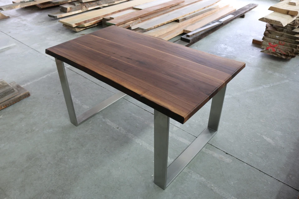 Designer Esstisch Nussbaum Holz Tisch Edelstahl Gestell Bürotisch Schreibtisch ! - Bild 3 von 4