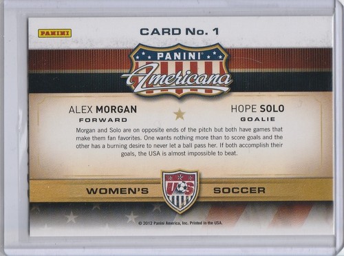 ALEX MORGAN & HOPE SOLO Dual ROOKIE CARD Women's USA SOCCER #1 RC WORLD CHAMPS! - Picture 2 of 2