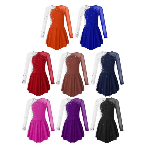 Kids Girls Leotard Rhinestone Dance Dress Ice Roller Gymnastics Skating Outfit - Picture 2 of 98