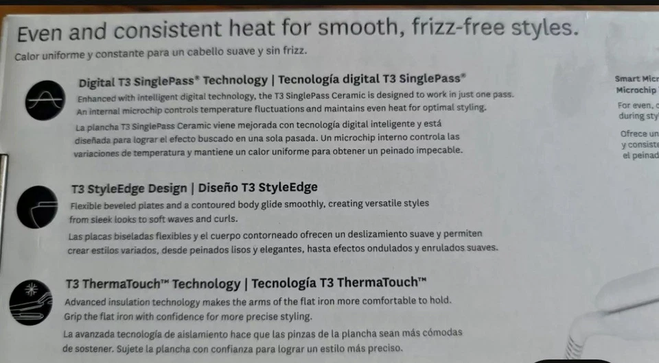 T3 SinglePass Professional 1" Ceramic Flat Iron Straightner Styler  Manuf. Refur - Image 4 of 4