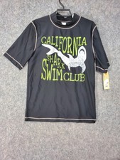 Cherokee Rash Guard Shirt Boys XL 16/18 Black California Shark Swim Club UPF