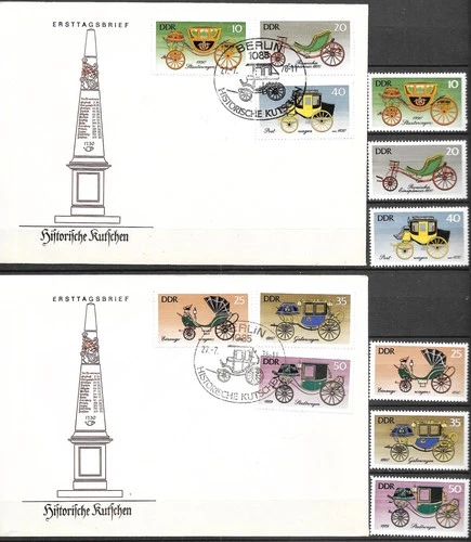 GERMANY (DDR) - 1976 "Historic Carriages" Two FDC's & MNH Complete Set !!!
