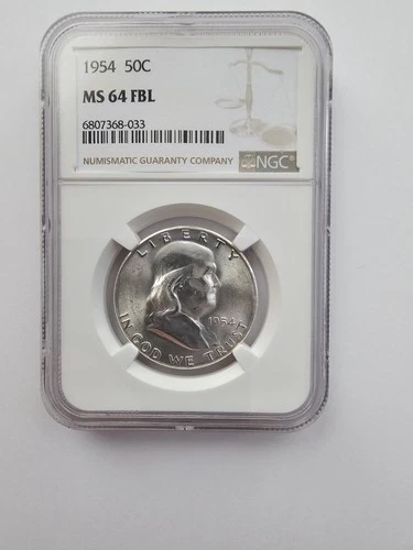 SILVER 1954 P MS64 FBL FRANKLIN HALF DOLLAR GRADED NGC 50C D MINT 90% AG COIN