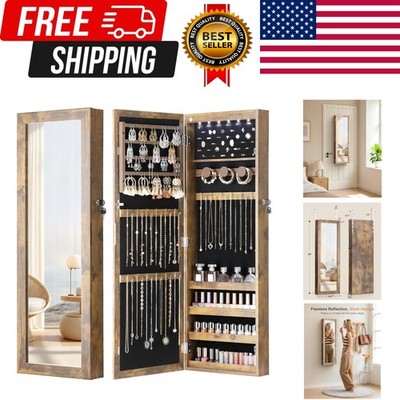6 LEDs Mirror Jewelry Cabinet with 3 Improvements, 4.2'' D Door/Wall Mounted J...