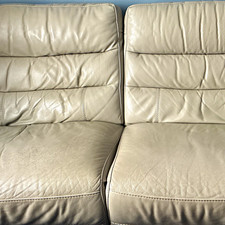 Beige/Brown Leather 2 Seater Sofa Pillow Top Arms Cushioned Back 175cm
