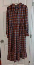 NWT Maison Me Size L Elizabeth Plaid Long Prairie Dress Long Sleeve Cottagecore