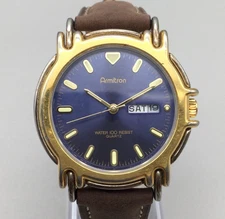 Vintage Armitron Watch Mens 38mm Blue Dial Gold Tone Day Date New Battery