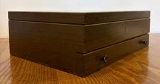 VTG  Walnut Tone Solid Silverware Flatware Chest Box w/Drawer
