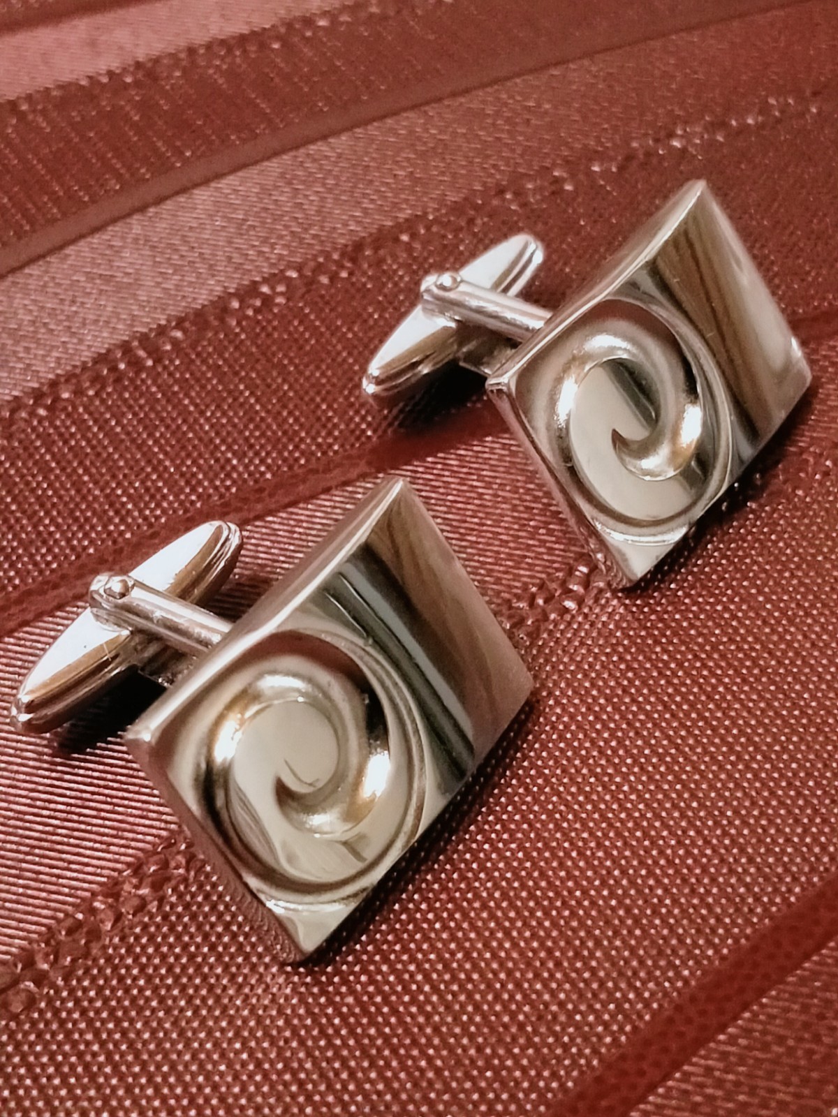 Solid Silver Modern Rectangular Cufflinks Spiral … - image 20