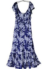 Nine West Hawaiian Maxi Dress Blue Floral Flowey Tiered Flouncy Sleeves XXL