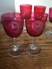 Antique Set of 6 Maritime Thos.Wilson Sons & Co Ltd Ruby Crystal Wine Glasses   