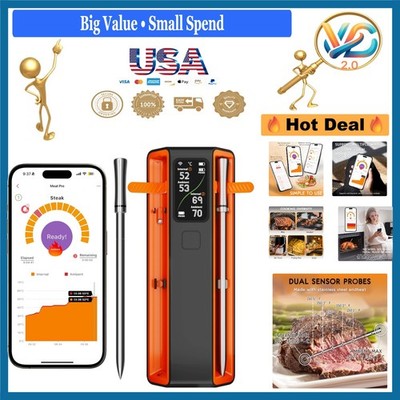 Wireless Bluetooth Meat Thermometer 2-Probe LCD LCD Waterproof Orange