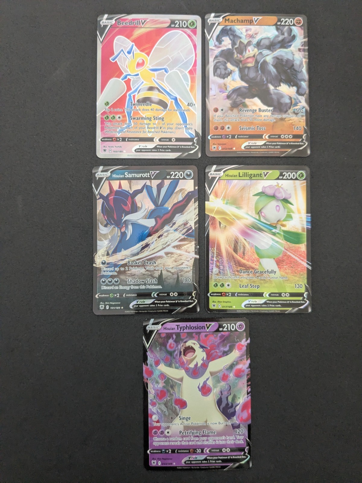 Pokemon TCG 5-Card Holo Astral Radiance V card lot Beedrill, Machamp, Typhlosion