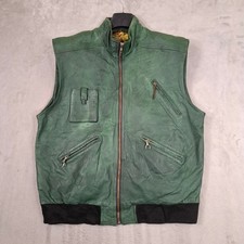 Gilet pelle cavallo uomo verde medio biker utility zip tasche vintage