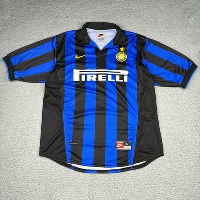 Vintage Nike Inter Milan Pirelli Soccer Jersey Men s Large Blue Black Striped