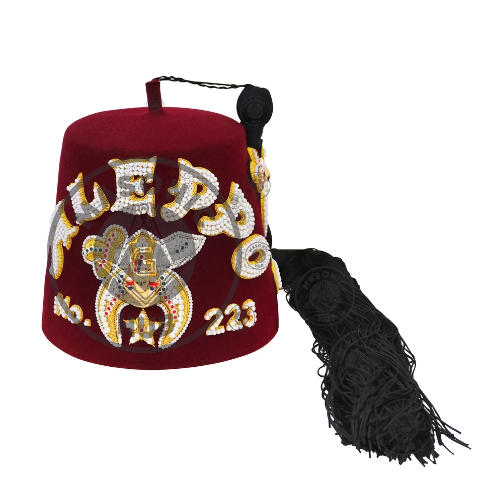 Sombrero Shriner Fez Masónico Personalizado, Estrás Bordados y Lingotes por Masonic Hub Foto 3 de 4
