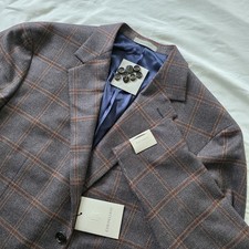 Corneliani NWT Brown Blue Red Check Wool and Silk Prospect Light Blazer 48R