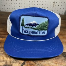 VTG Washington State Mesh Snapback Trucker Hat Retro Mountain Patch Tourist Cap