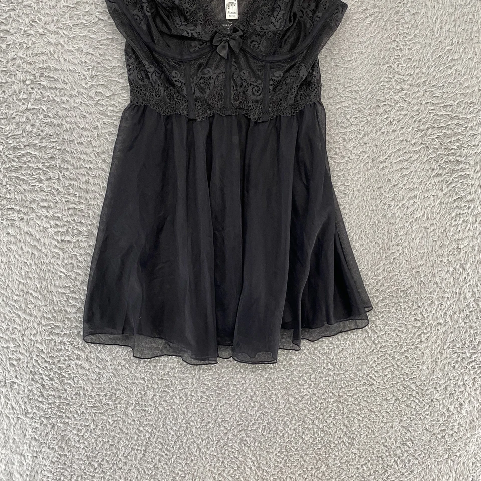 Lencería DKNY Babydoll para mujer pequeña negra de encaje malla transparente camisón ropa para dormir sexy Foto 3 de 4