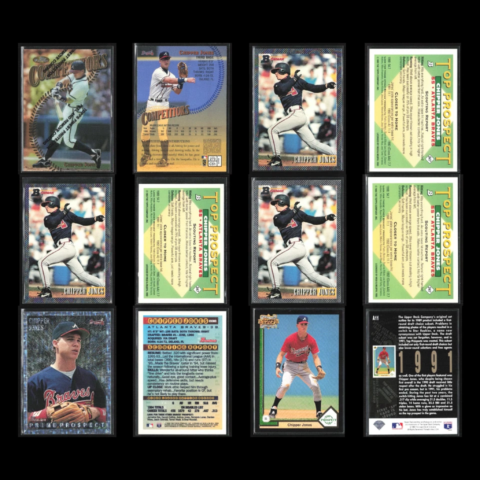 Chipper Jones 批量 50 张棒球卡 1996 年精选认证蓝色亚特兰大勇士队近乎完好 — 第 4/4 张图片