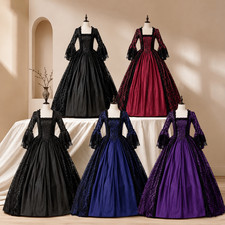 Women's Vintage Gothic Maxi Dress Square Neck Flare Sleeve Lace Patchwork Gown
