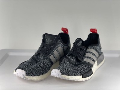 Adidas NMD_R1 Primeknit Glitch Black Grey Red Mens Sz 9 Sneakers