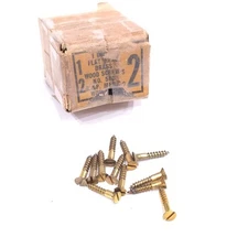 Vintage NOS, SOLID BRASS Wood Screws With Slotted Flat Head 1/2" x #2 - 12pk