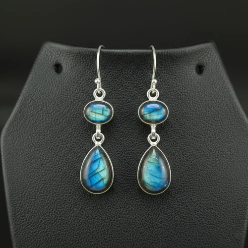 Labradorite Gemstone 925 sterling silver handmade Dangle/Drop Earrings 1.90"
