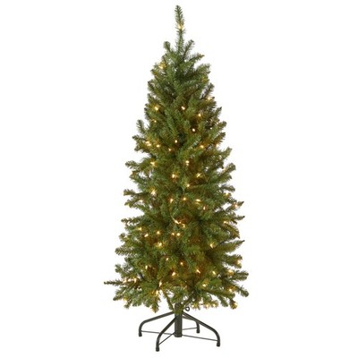 4.5 ft Pre-Lit Kingswood Fir Slim Artificial Christmas Tree, 150 Clear Lights, 3
