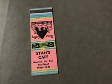 Stan's Cafe Grafton North Dakota Vintage Matchbook Cover Pink