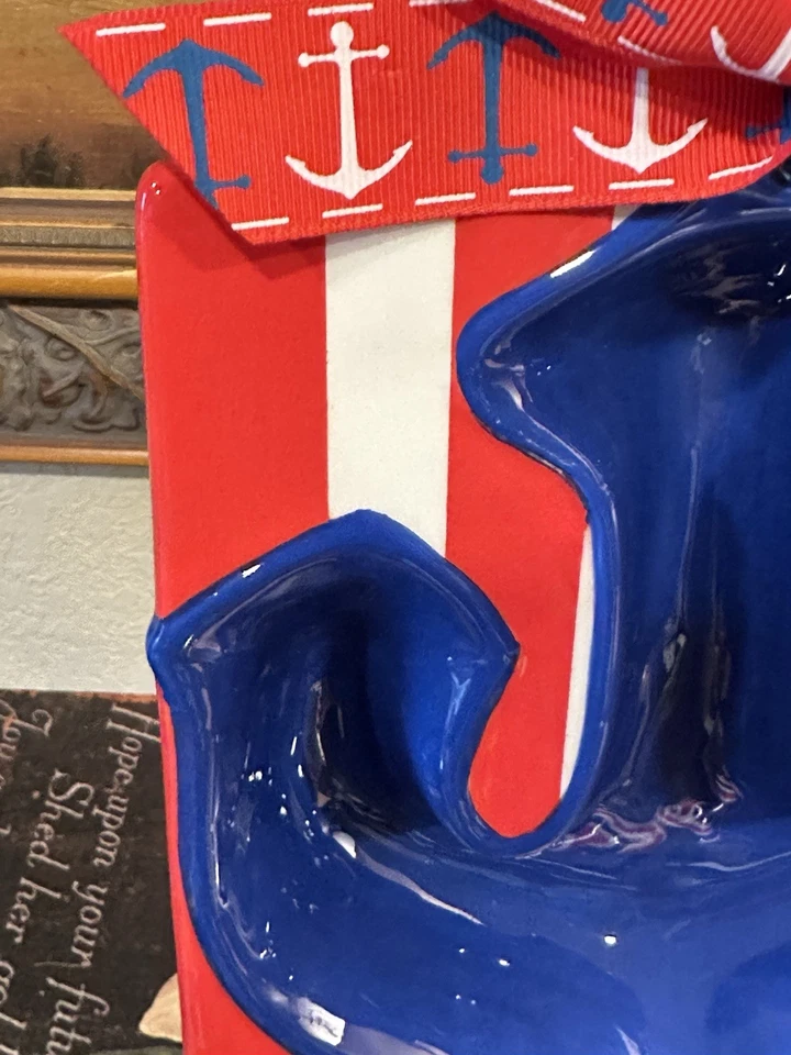 Cuenco de inmersión para pastel de barro-con esparcidor-náutico-ancla-patriótico-cerámica-plato para servir-lindo Foto 4 de 4