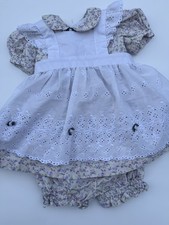 Vintage Apron Pinafore Dress Bloomer Floral Eyelet Cottagecore Prairie 12 Months