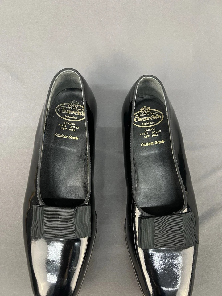 VTG Church's Black Patent Leather Loafers with Black Bow Size UK 100D US 11 (402 - Image 3 of 4