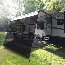 RV Awning Sun Shade 9'x13' Black Mesh UV Blocker with Zipper