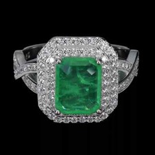 Silver Ring Emerald Lab Created Gem Solid Sterling Size N 1/2 US 7