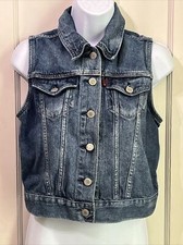 Vintage 90's Levi's Size S Vest Sleeveless Jacket Levis Blue Denim Red Tab