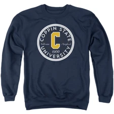 Coppin State University Adult Crewneck Sweatshirt Plaid Badge, Navy, S-3XL