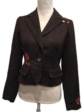 Mixit Womens Jacket SZ 4 Embroidery Floral Accents lined Collared 1-button