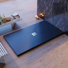 piatto doccia nero in marmoresina ad effetto pietra, foro centrale