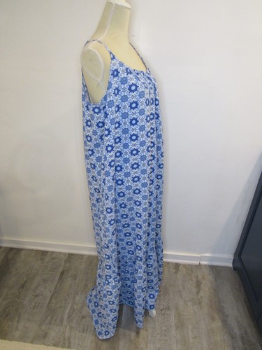 Womens Size XXL Linen Blend Maxi Dress LOFT Blue Print Flounce Vacation Boho 2XL - Picture 10 of 16